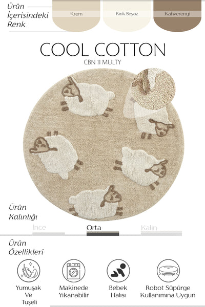 Cool Halı Cool Cotton CCN 11 Multy Yıkanabilir Yuvarlak Bebek Halısı