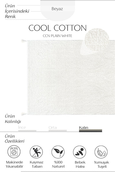 Cool Halı Cool Cotton CCN Plain Beyaz Yıkanabilir Bebek Halısı