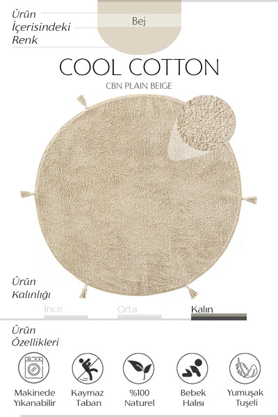 Cool Halı Cool Cotton CCN Plain Bej Yıkanabilir Yuvarlak Bebek Halısı