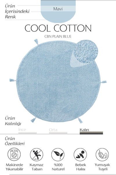 Cool Halı Cool Cotton CCN Plain Mavi Yıkanabilir Yuvarlak Bebek Halısı
