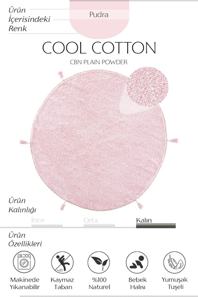 Cool Halı Cool Cotton CCN Plain Pudra Yıkanabilir Yuvarlak Bebek Halısı