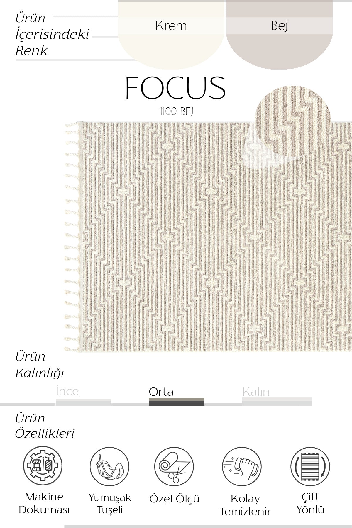 Cool Halı Focus 1100 Bej Geometrik Desenli Kesme Halı