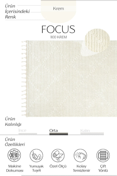 Cool Halı Focus 1100 Krem Geometrik Desenli Kesme Halı