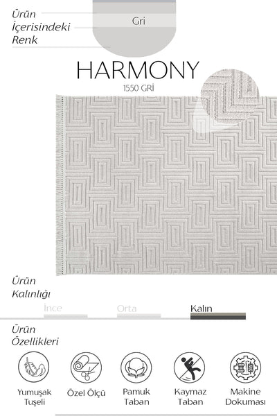 Cool Halı Harmony 1550 Gri Yumuşak Tuşeli Modern Kesme Halı