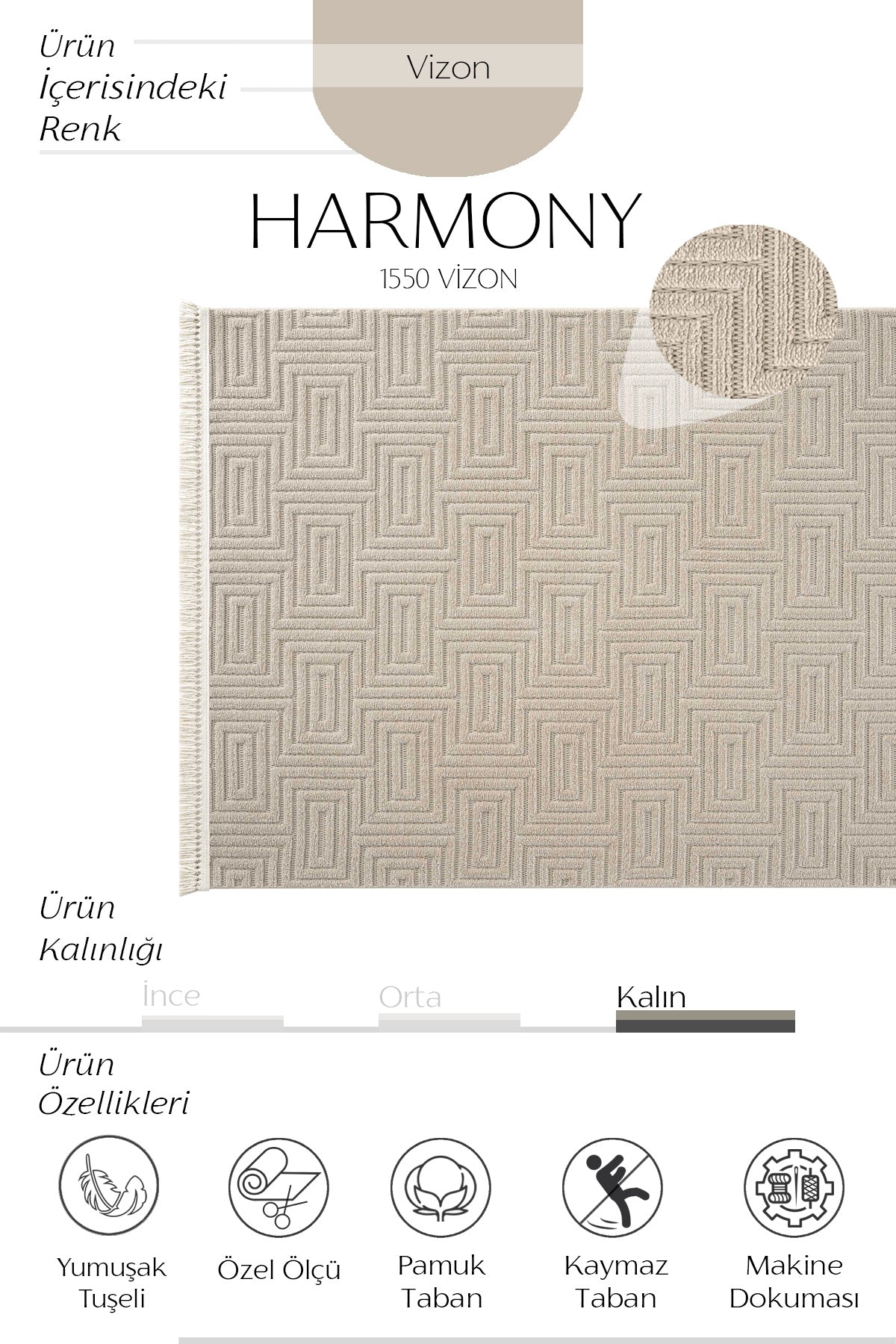 Cool Halı Harmony 1550 Vizon Yumuşak Tuşeli Modern Kesme Halı
