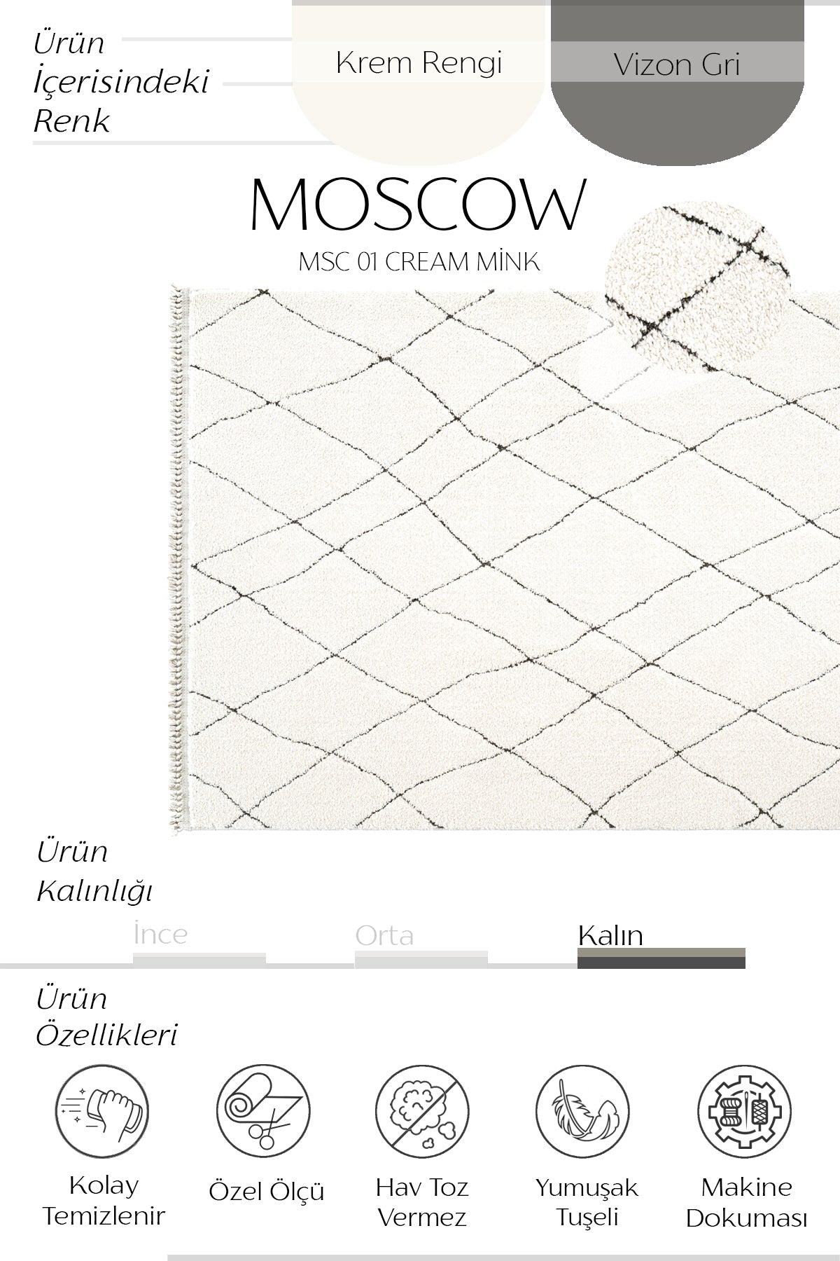 Cool Halı Moscow MSC 01 Krem Vizon Yumuşak Dokulu Kesme Halı