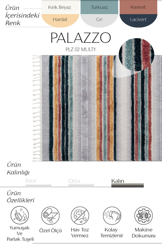 Cool Halı Palazzo PLZ 02 Multi Yumuşak ve Parlak Tuşeli İskandinav Halı