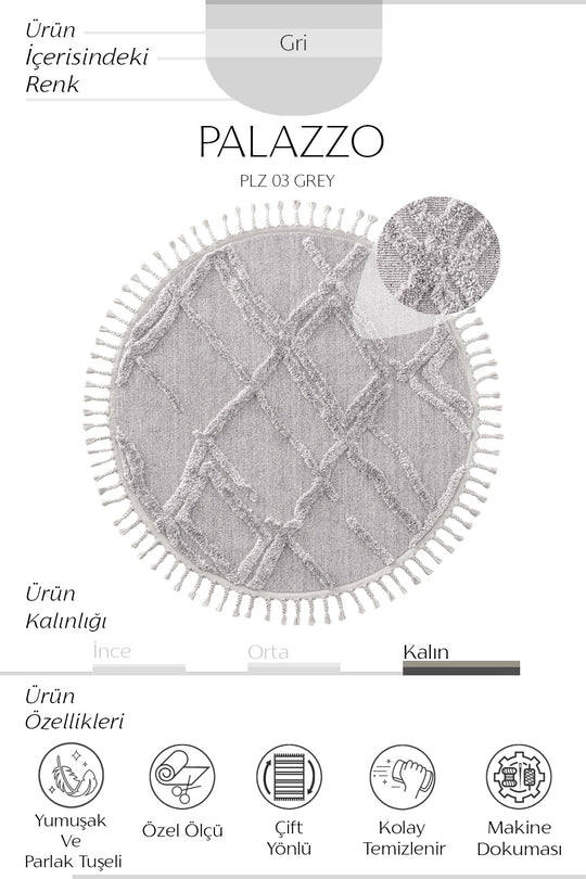 Cool Halı Palazzo PLZ 03 Gri Yuvarlak Yumuşak ve Parlak Tuşeli İskandinav Halı