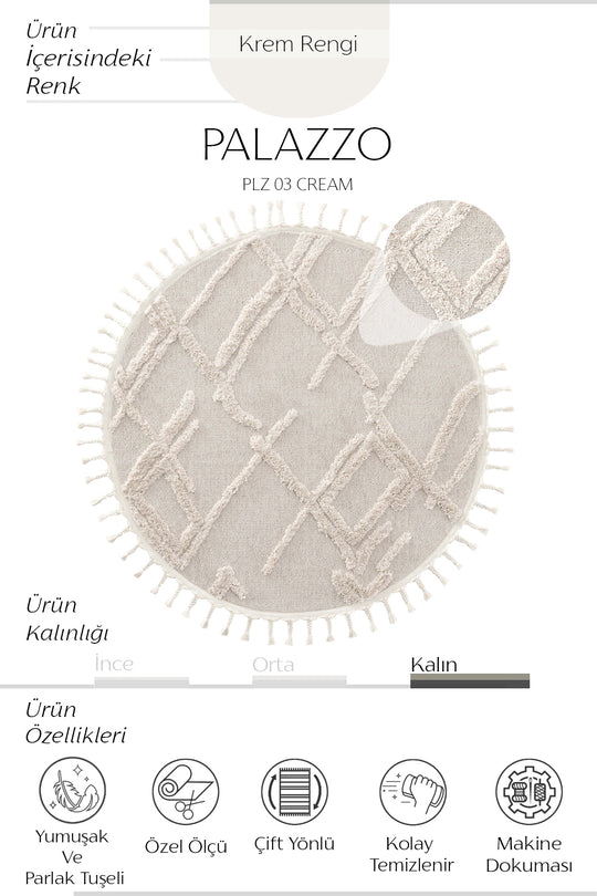 Cool Halı Palazzo PLZ 03 Krem Yuvarlak Yumuşak ve Parlak Tuşeli İskandinav Halı