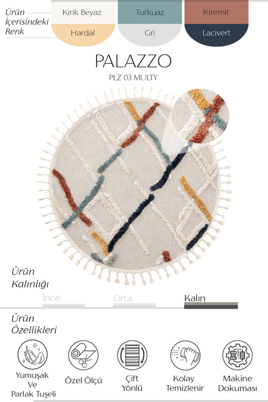 Cool Halı Palazzo PLZ 03 Multi Yuvarlak Yumuşak ve Parlak Tuşeli İskandinav Halı