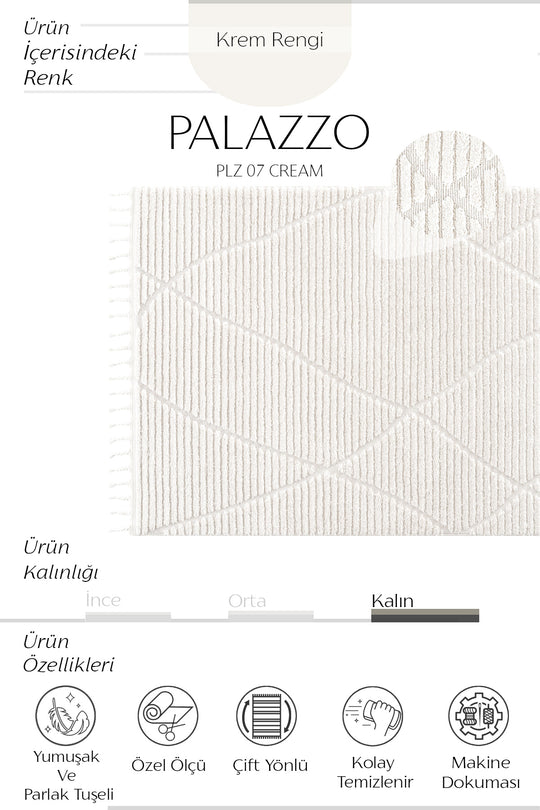 Cool Halı Palazzo PLZ 07 Krem Yumuşak Ve Parlak Tuşeli İskandinav Halı