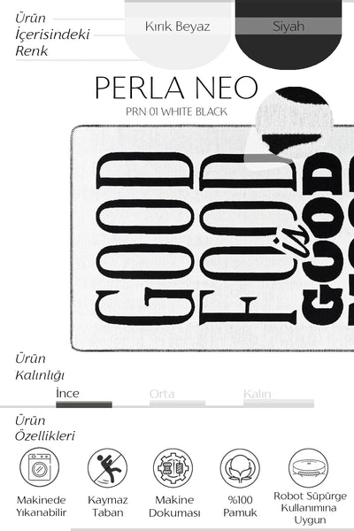 Cool Halı Perla Neo PRN 01 Beyaz Siyah Yıkabilir Modern Pamuk Kilim