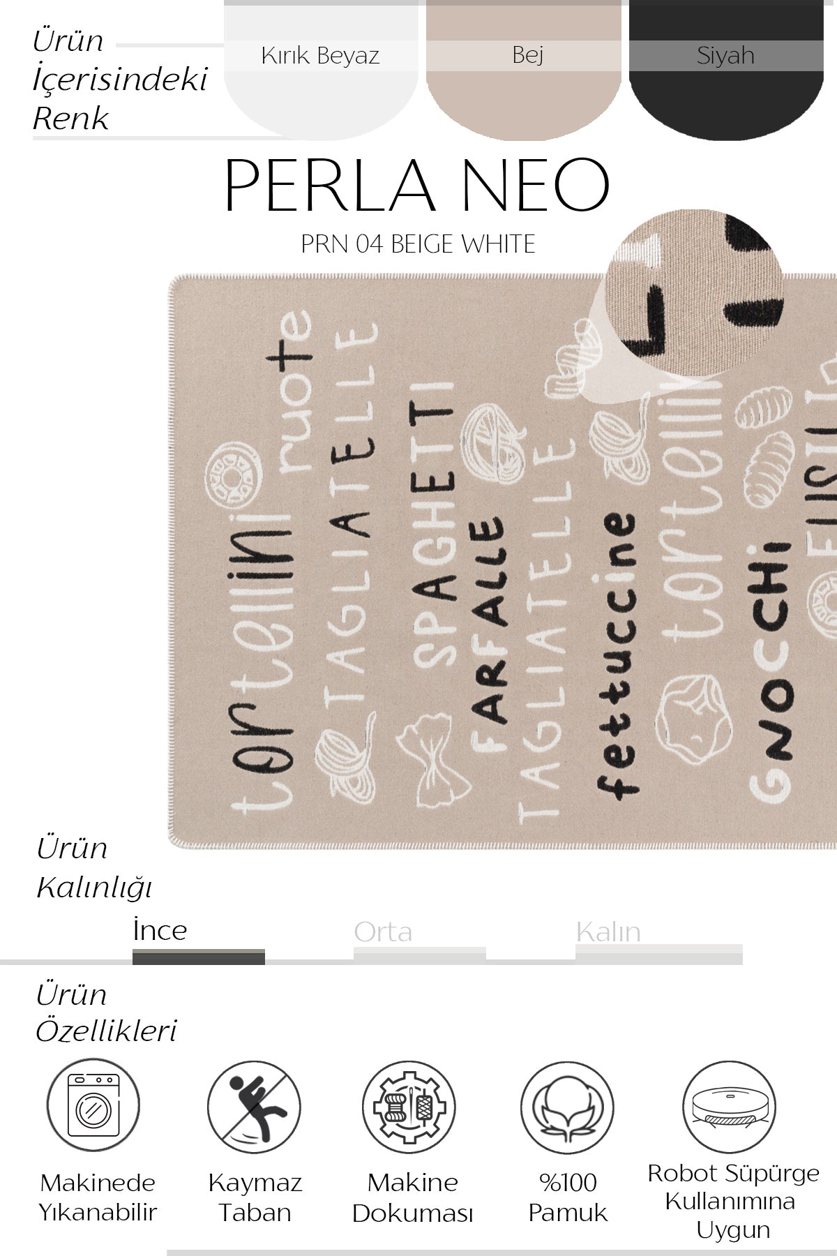 Cool Halı Perla Neo PRN 04 Beyaz Bej Yıkabilir Modern Pamuk Kilim