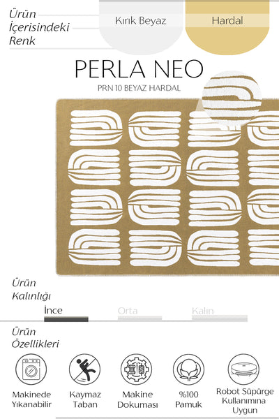 Cool Halı Perla Neo PRN 10 Beyaz Hardal Yıkabilir Modern Pamuk Kilim