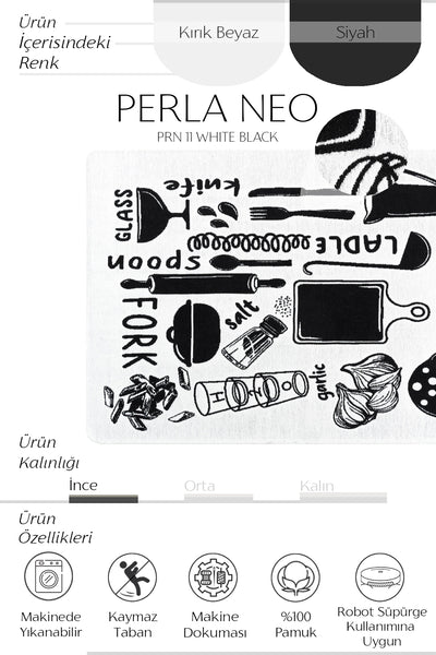 Cool Halı Perla Neo PRN 11 Beyaz Siyah Yıkabilir Modern Pamuk Kilim