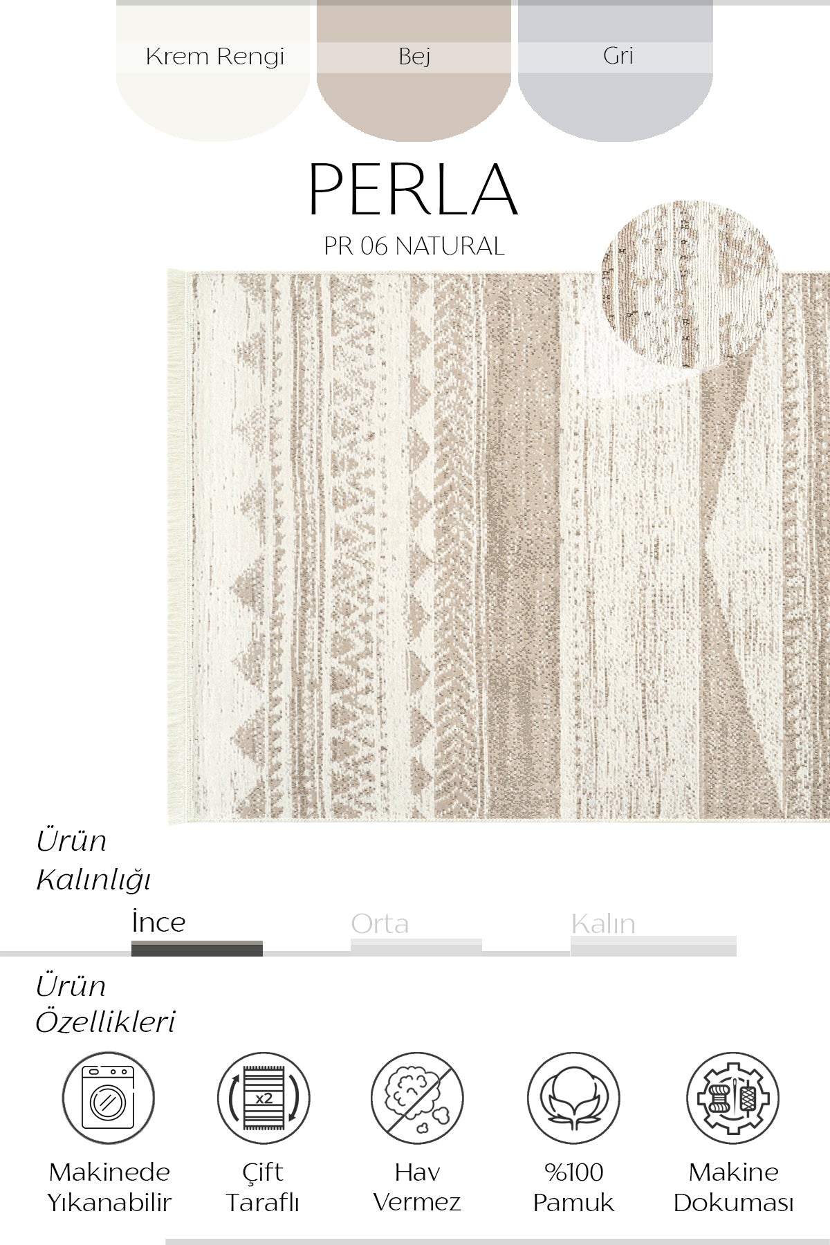 Cool Halı Perla PR 06 Natural Çift Taraflı Yıkanabilir Kilim