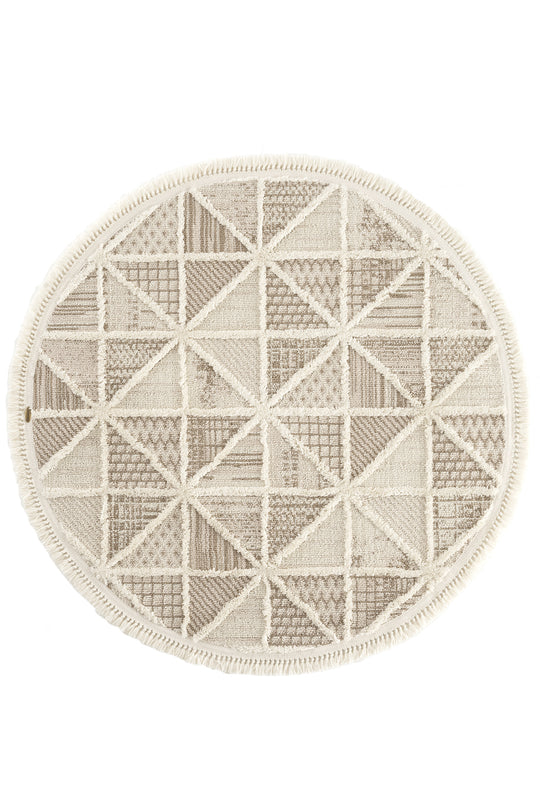 Cool Halı Sakura 2201 Krem Yuvarlak Etnik Desenli Modern Salon Halısı