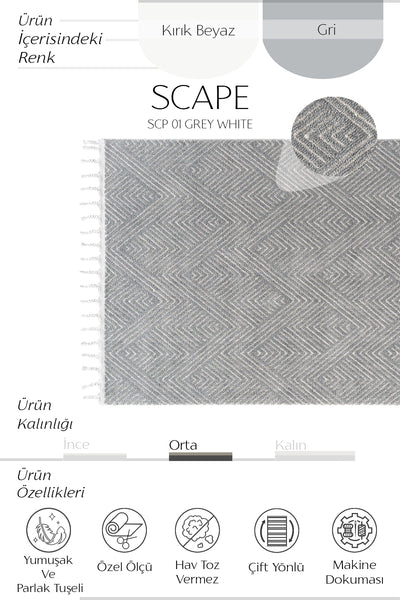 Cool Halı Scape 01 Gri Beyaz Yumuşak Dokulu Modern Kesme Halı