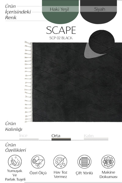 Cool Halı Scape 02 Siyah Yumuşak Dokulu Modern Kesme Halı