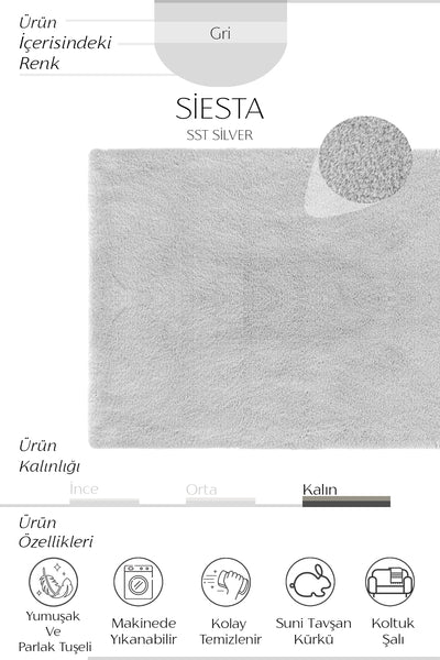 Cool Halı Siesta SST Gümüş Yumuşak Tüylü Yıkanabilir Post Halı