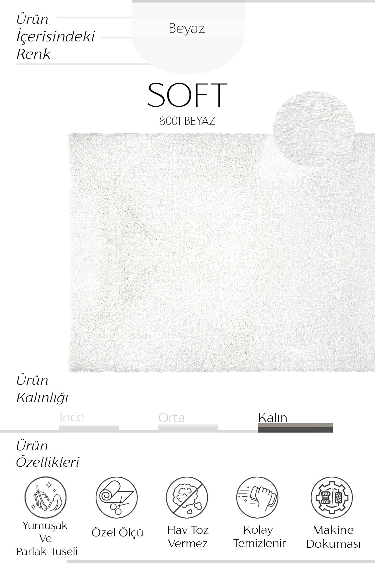 Cool Halı Soft 8001 Beyaz Yumuşak Dokulu Halı