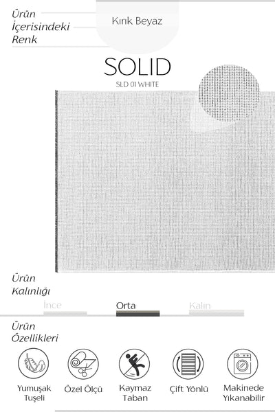 Cool Halı Solid SLD 01 Beyaz Kaymaz Tabanlı Yıkanabilir Kilim