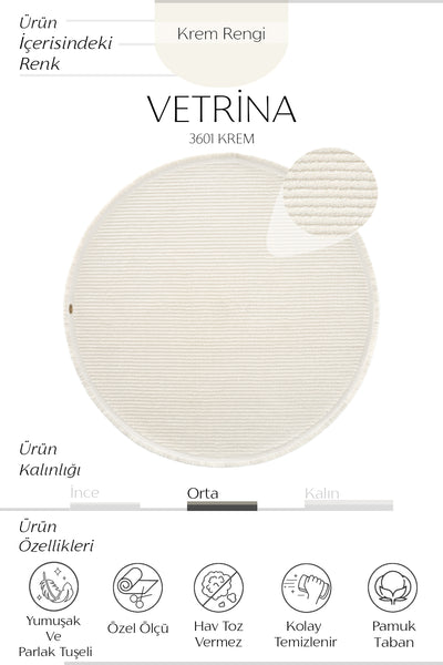 Cool Halı Vetrina 3601 Krem Yumuşak Dokulu Modern Yuvarlak Halı