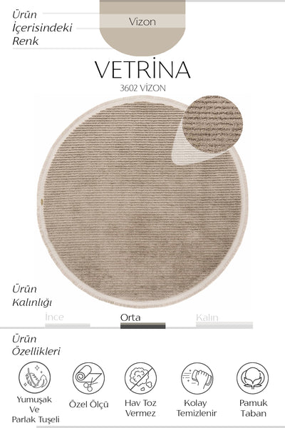 Cool Halı Vetrina 3602 Vizon Yumuşak Dokulu Modern Yuvarlak Halı