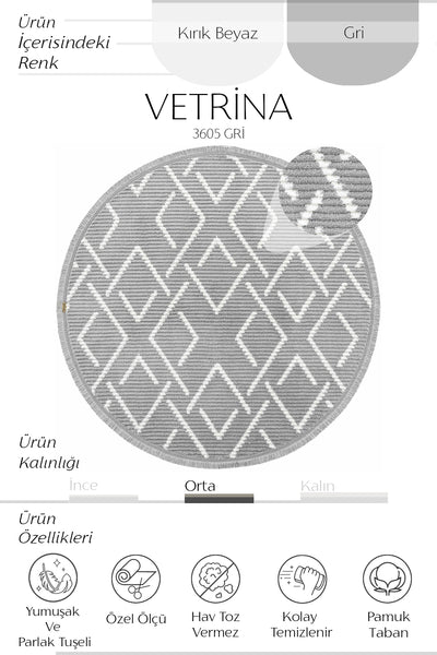 Cool Halı Vetrina 3605 Gri Yumuşak Dokulu Modern Yuvarlak Halı