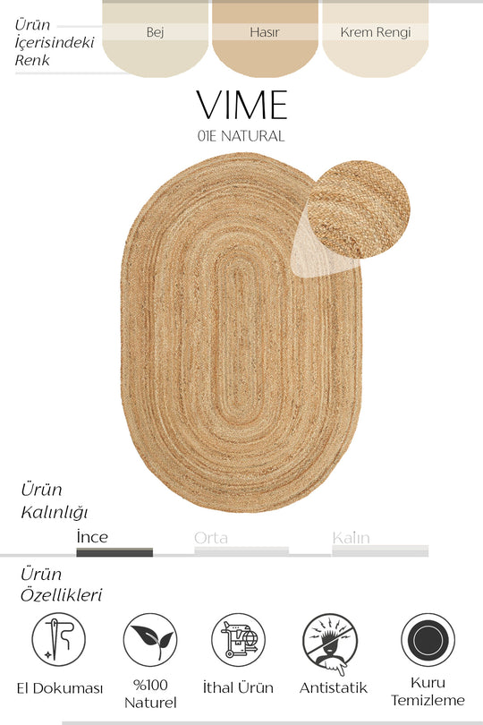 Cool Halı Vime 01E Natural Oval Jüt Halı