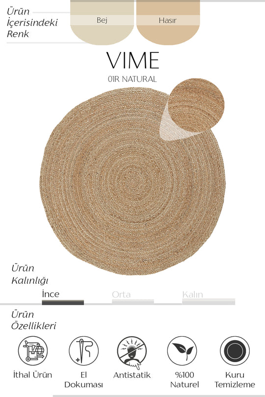 Cool Halı Vime 01R Natural Yuvarlak Jüt Halı