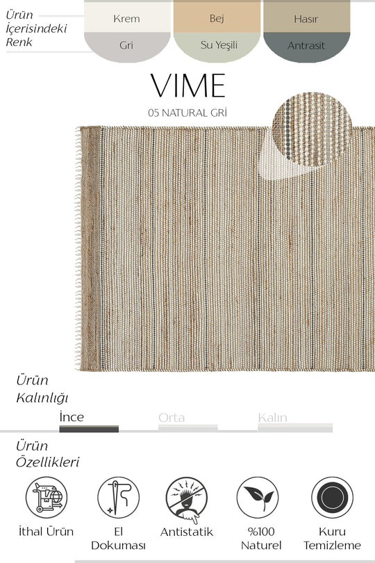 Cool Halı Vime 05 Natural Gri Jüt Halı