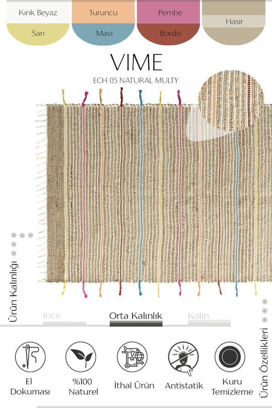 Cool Halı Vime 05 Natural Multi Saçaklı Jüt Halı