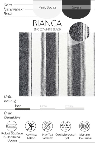 Cool Halı Bianca BNC 02 Beyaz Siyah İnce Dokuma Modern Halı