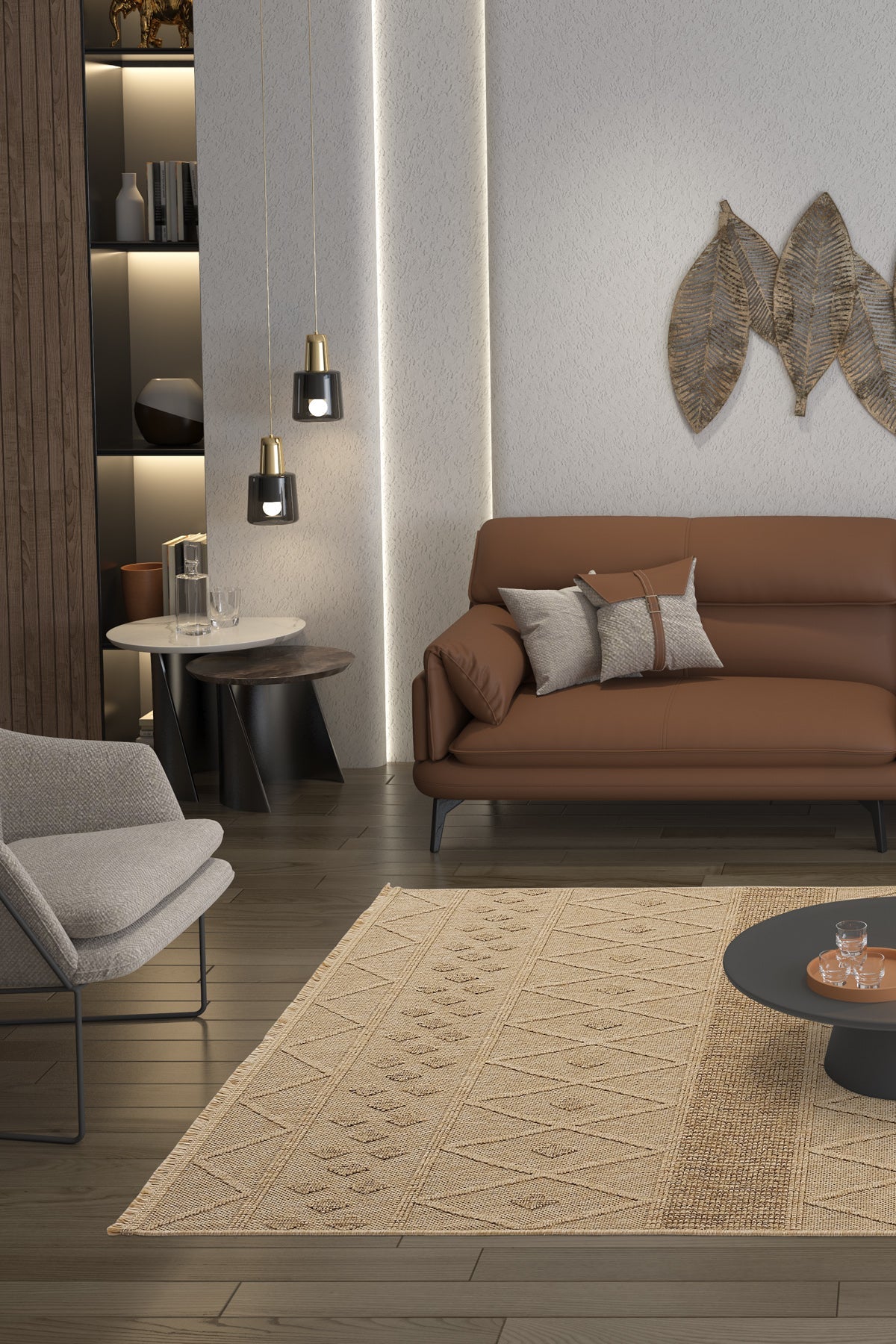 Cool Halı Hasır 620 Bej Kahverengi Hasır Dokulu Kesme Halı