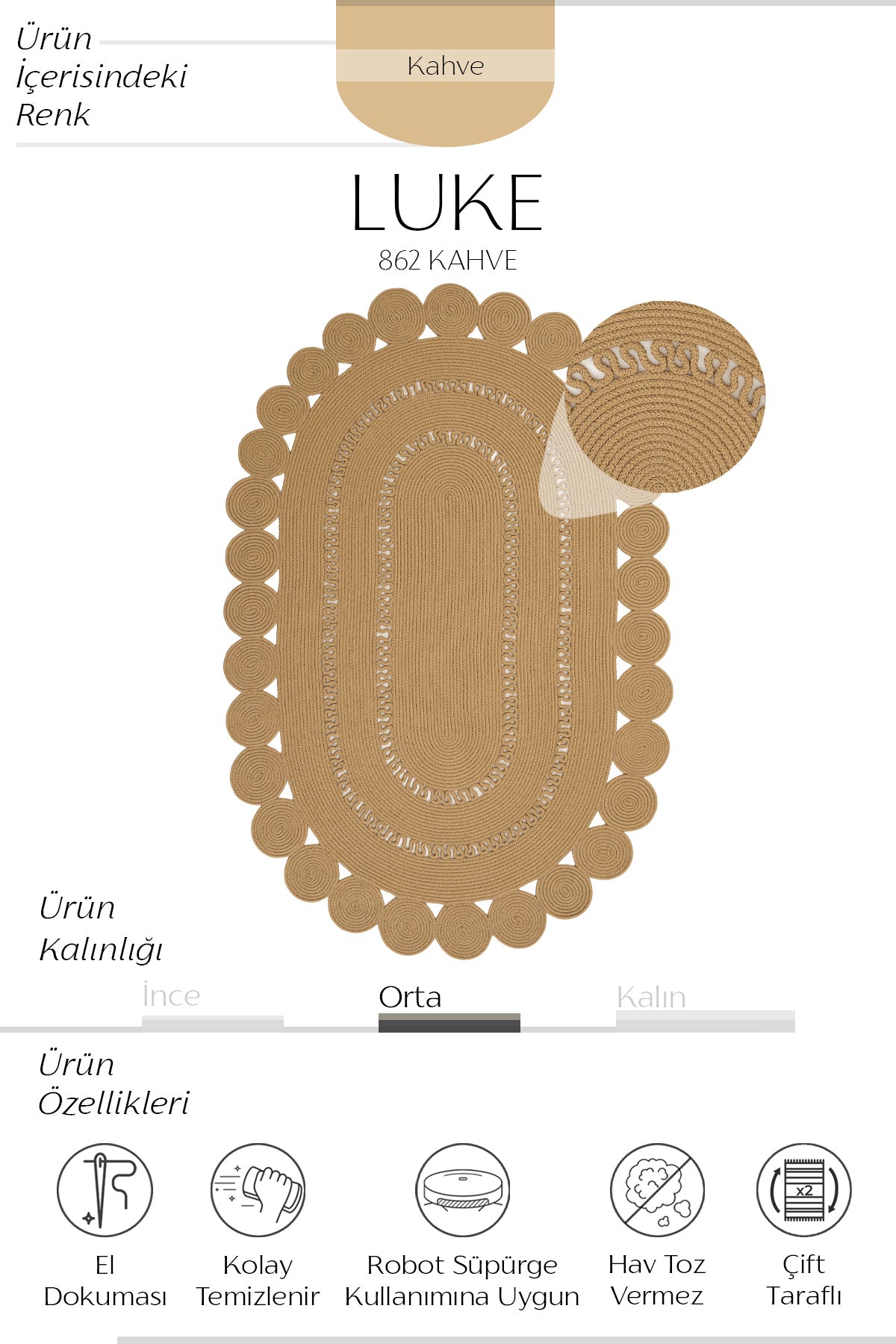 Cool Halı Luke 862 El Dokuması Dekoratif Oval Halı