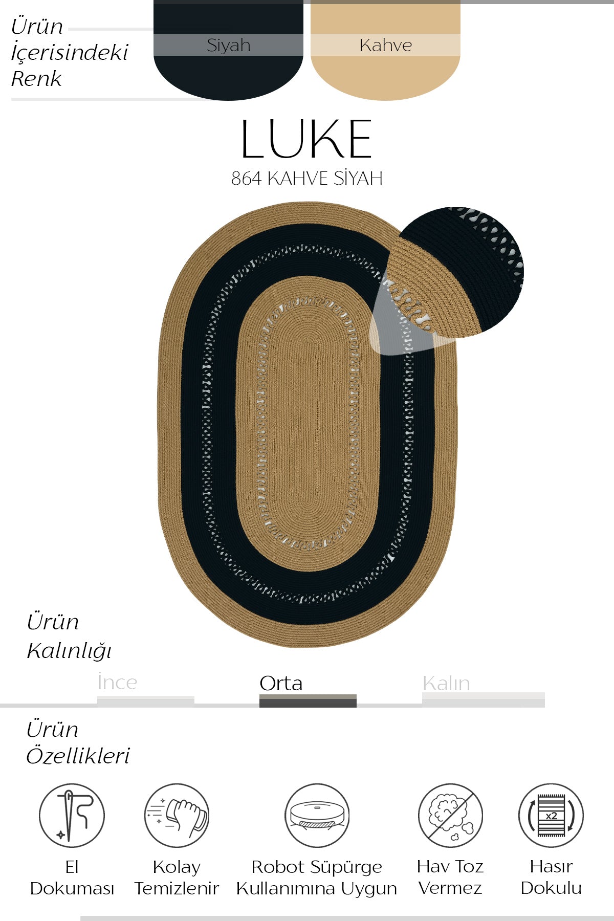 Cool Halı Luke 864 El Dokuması Dekoratif Oval Halı