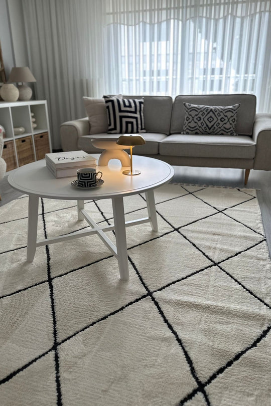 Cool Halı Milan 2021 Krem Siyah Yumuşak Dokulu İskandinav Halı