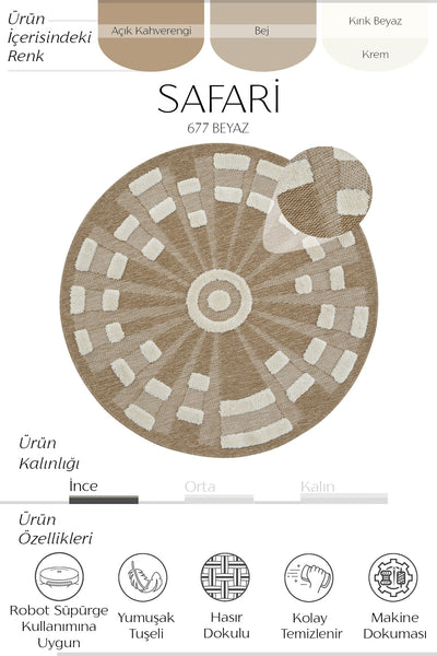 Cool Halı Safari 677 Beyaz Dekoratif Yuvarlak İskandinav Halı