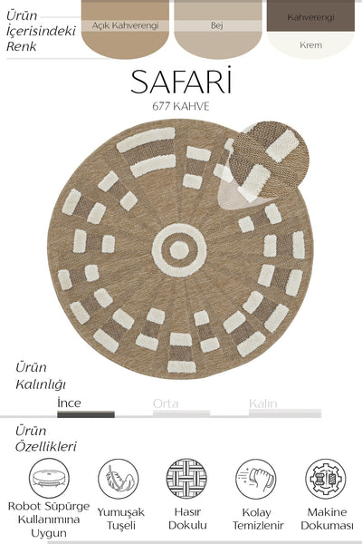 Cool Halı Safari 677 Kahve Dekoratif Yuvarlak İskandinav Halı