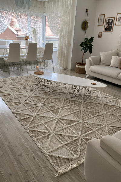 Cool Halı Sakura 2201 Krem Etnik Desenli Modern Salon Halısı