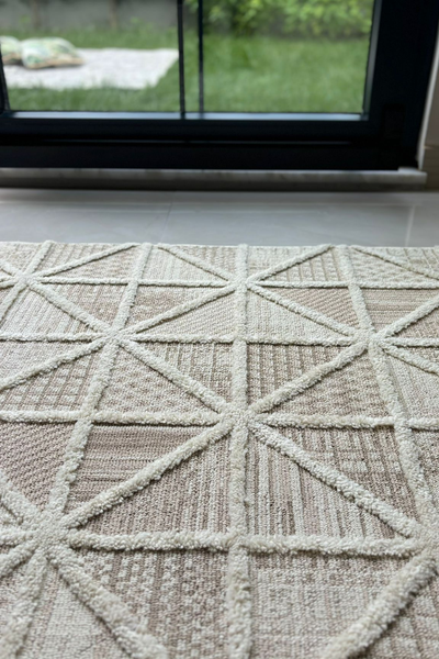 Cool Halı Sakura 2201 Krem Etnik Desenli Modern Salon Halısı