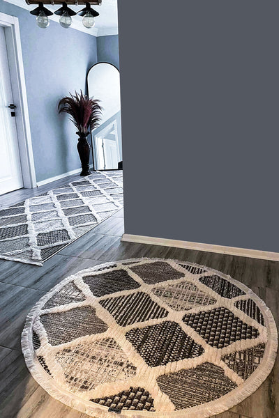 Cool Halı Sakura 2202 Gri Yuvarlak Etnik Desenli Modern Salon Halısı
