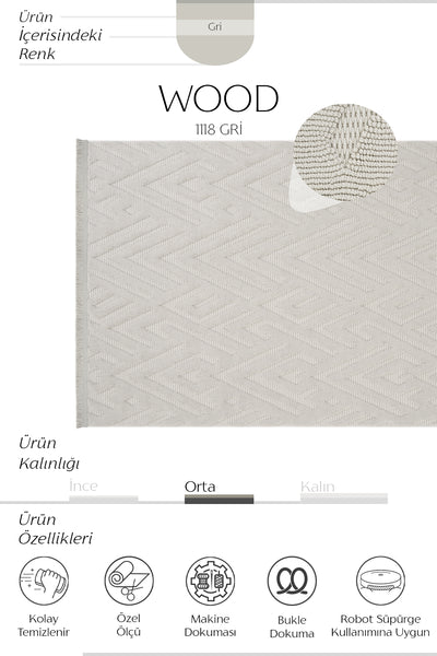 Cool Halı Wood 1118 Gri Bukle Dokuma Modern Halı