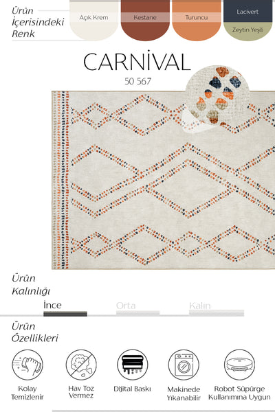 Cool Halı Carnival Krem Turuncu Renkli Makinede Yıkanabilir Halı