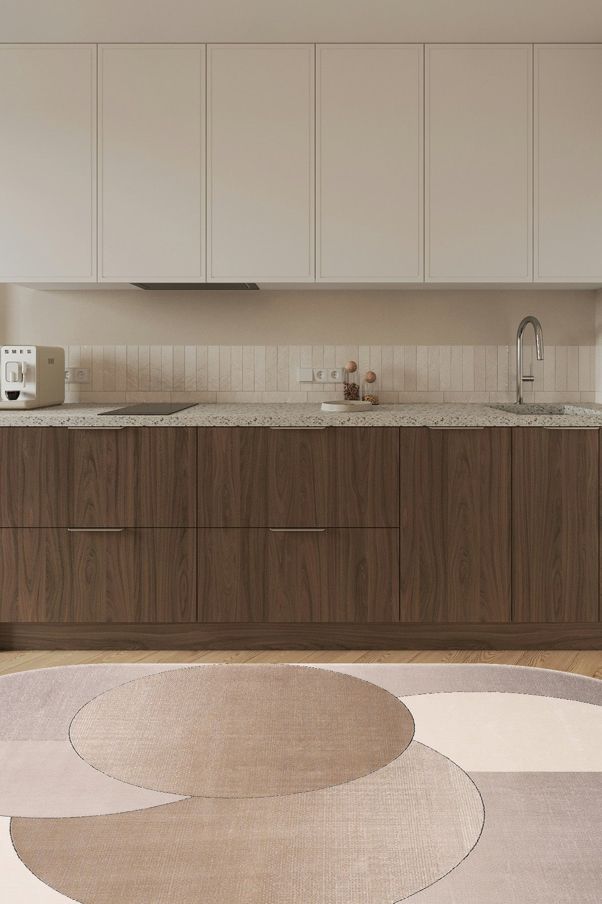 Cool Halı Design 06 Krem Bej Oval Geometrik Desenli Özel Tasarım Salon Halısı