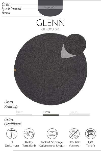 Cool Halı Glenn 611 Antrasit El Dokuması Dekoratif Yuvarlak Halı