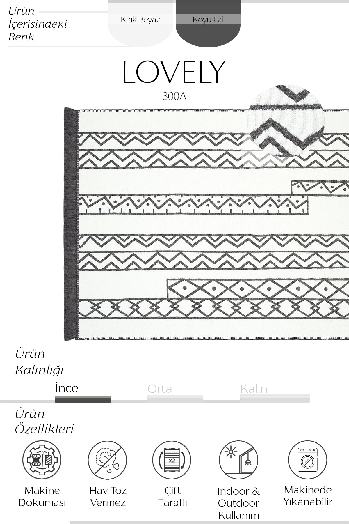Cool Halı Lovely 300A Renkli Makinede Yıkanabilir Çift Taraflı Kilim