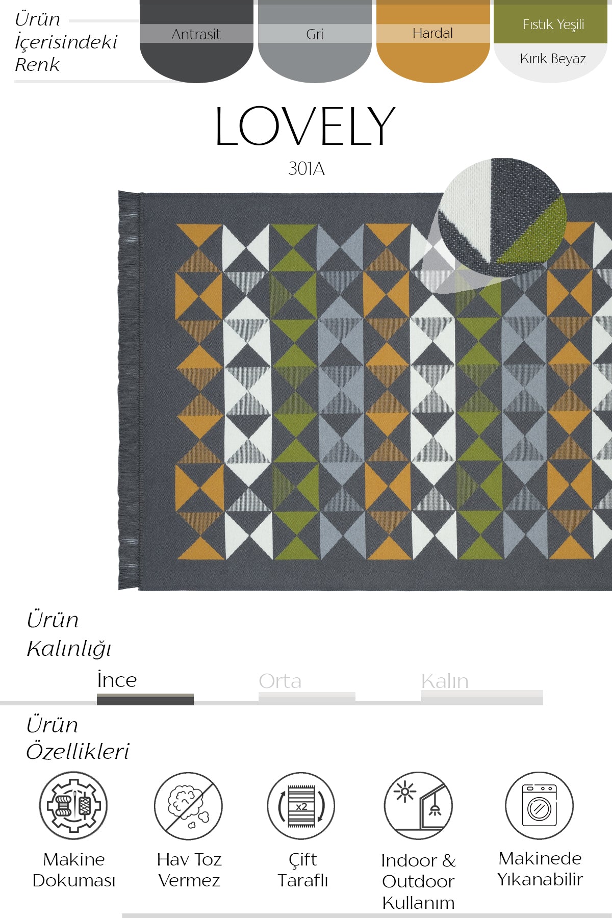 Cool Halı Lovely 301A Renkli Makinede Yıkanabilir Çift Taraflı Kilim