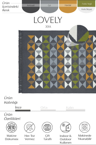 Cool Halı Lovely 301A Renkli Makinede Yıkanabilir Çift Taraflı Kilim
